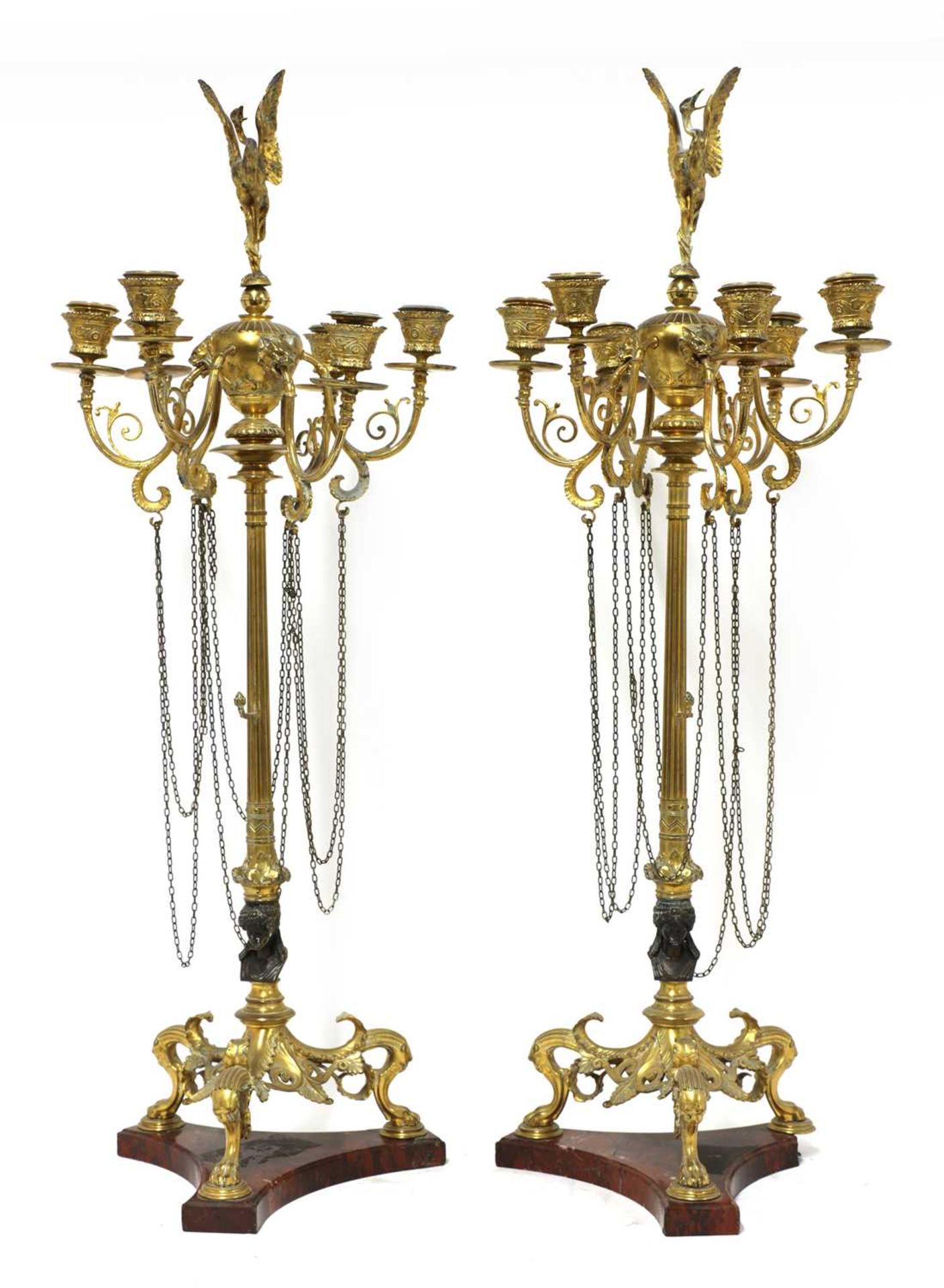 A pair of bronze candelabra,