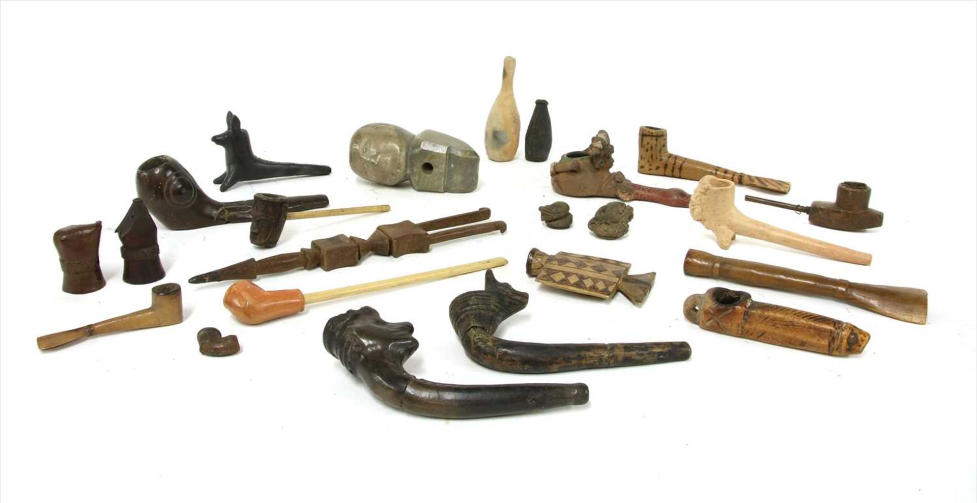 A collection of Central and South American pipes and bowls,