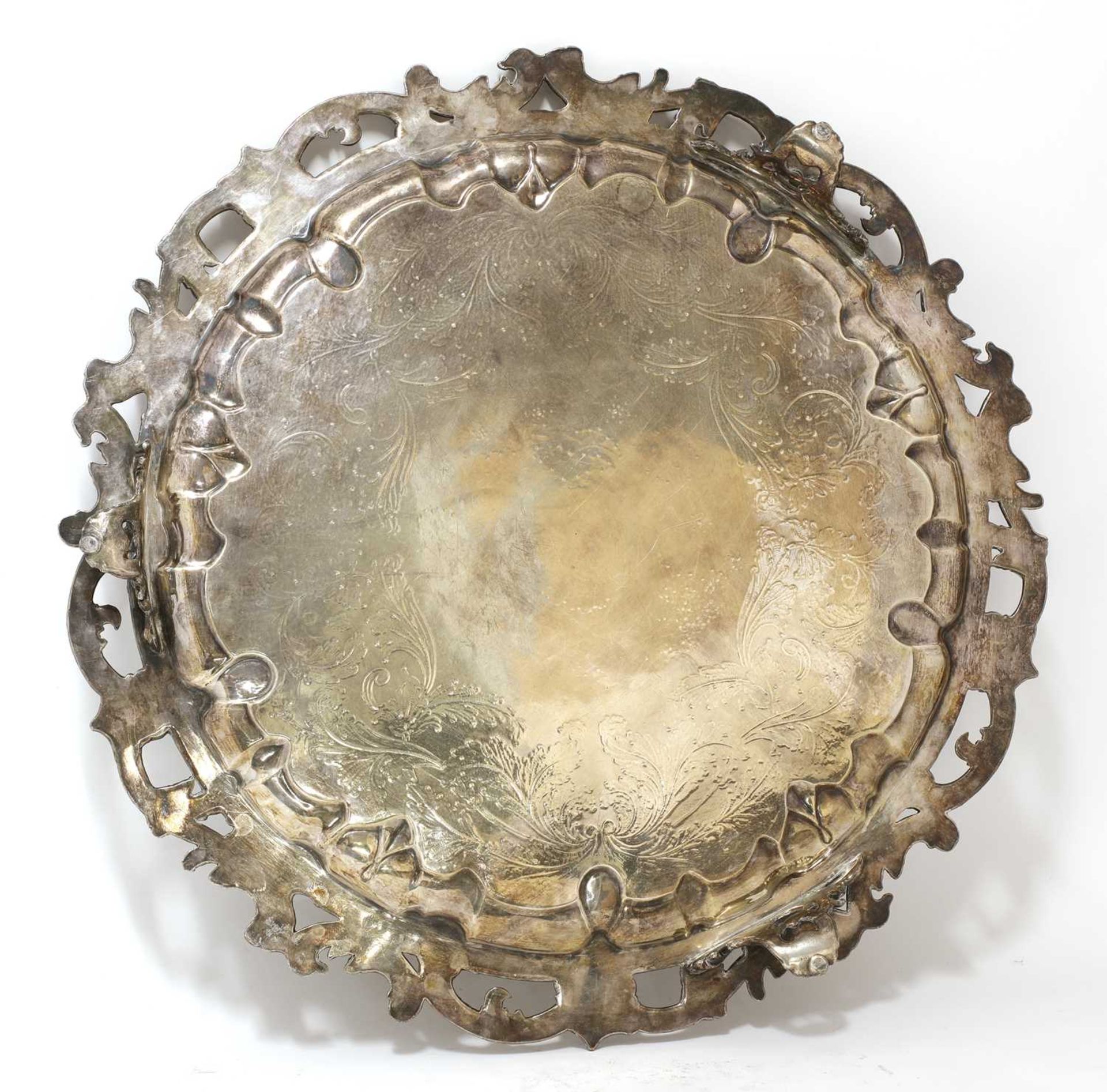 A large silver-plated circular tray, - Image 2 of 3