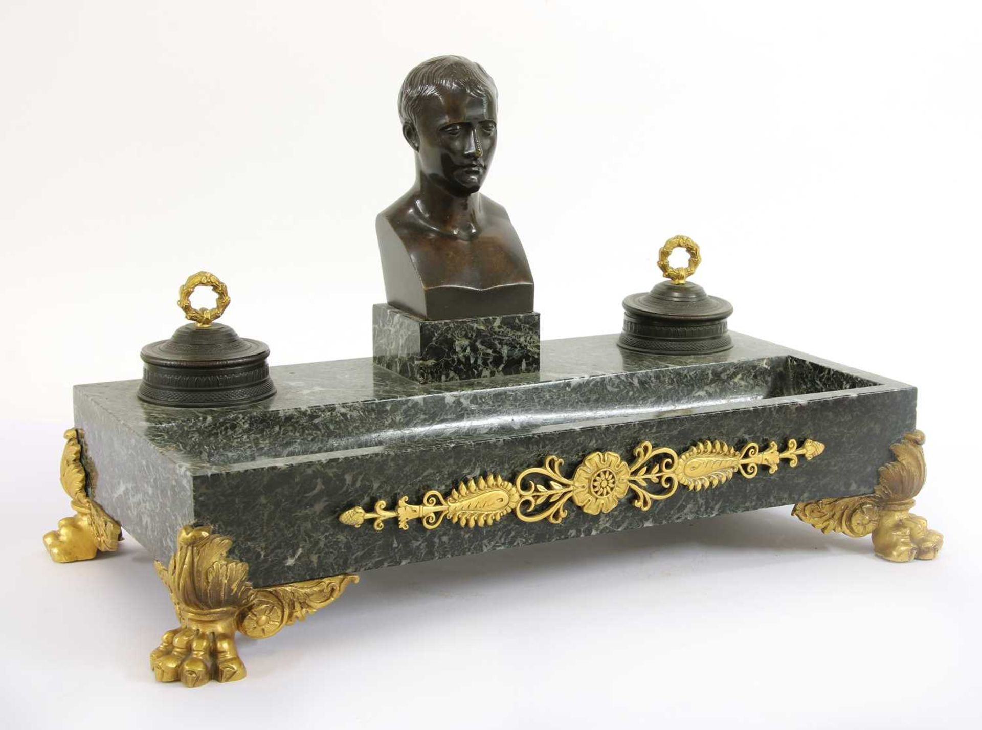 A French Empire-style marble and ormolu desk stand, - Image 4 of 4