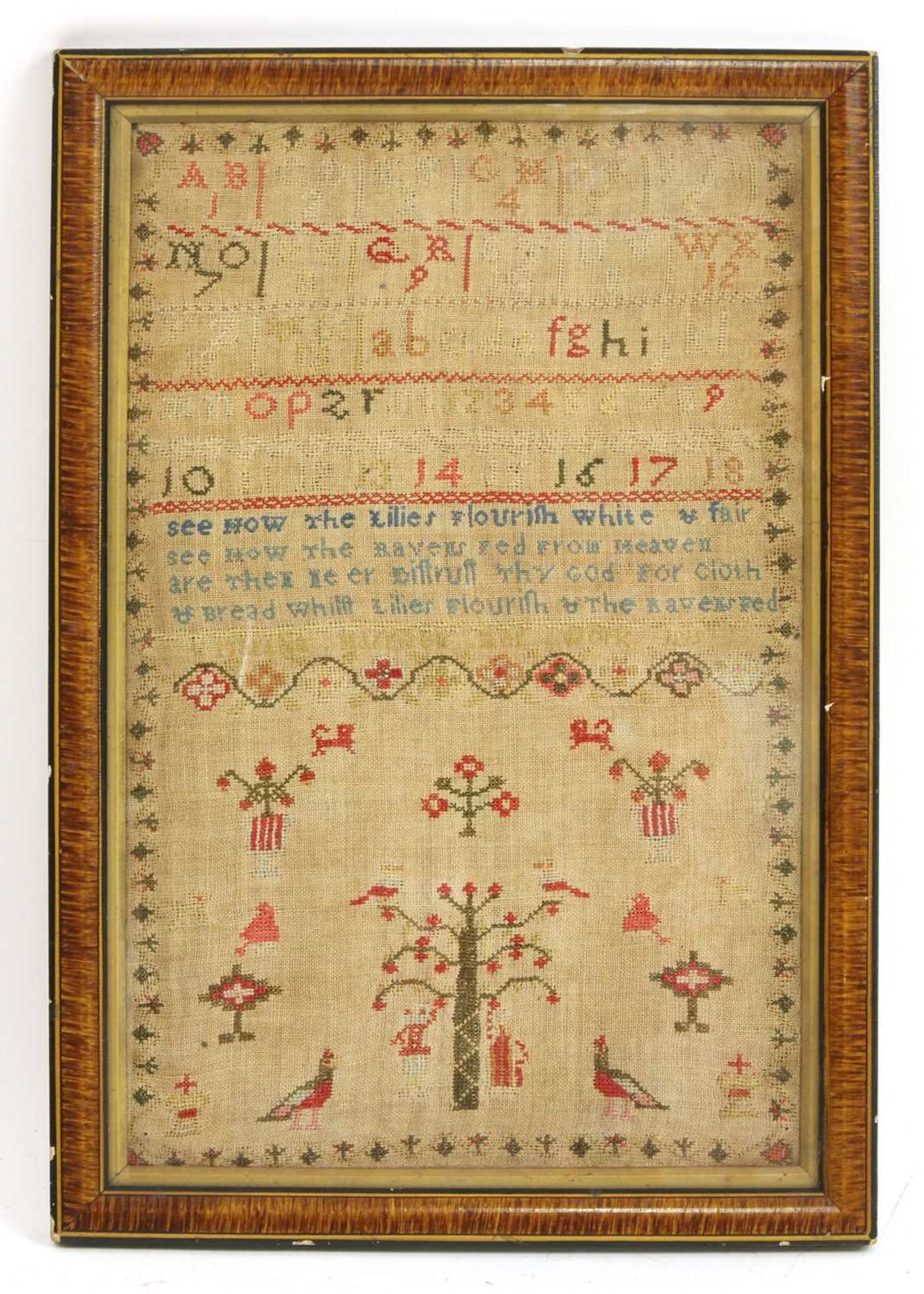 A Queen Anne banded needlework sampler,