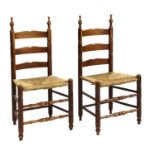 A pair of American figured maple and ash slat-back side chairs,