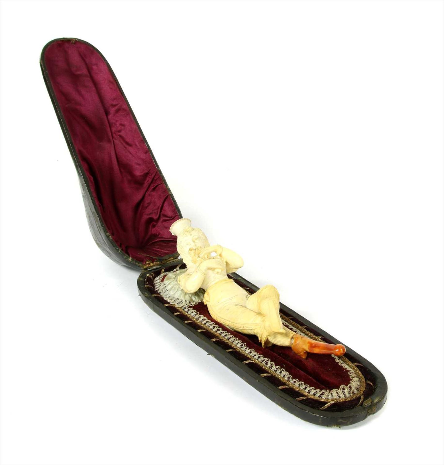 An erotic meerschaum combined cheroot holder and pipe,