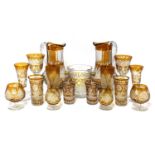 An unusual composite Bohemian amber flash cut-glass table service,