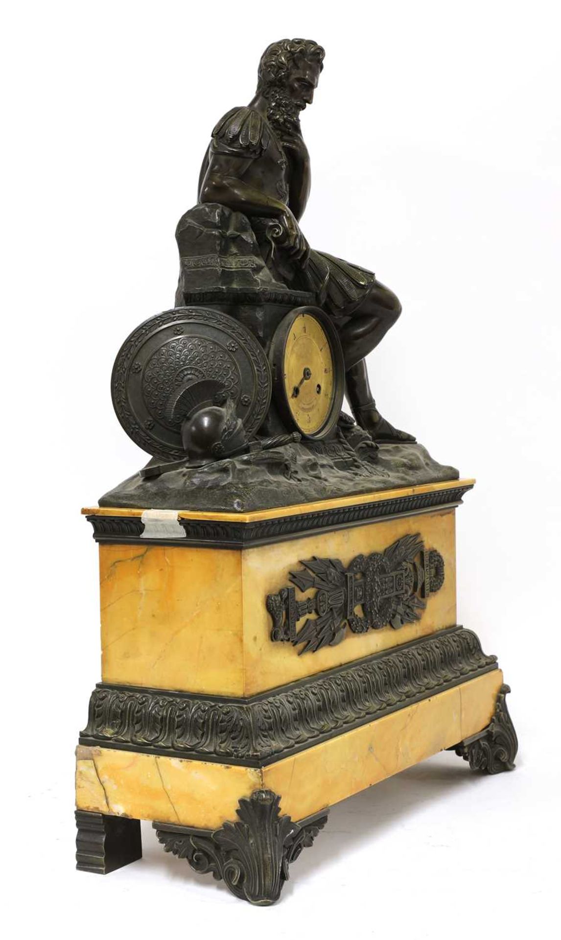 A Charles X Sienna marble and bronze clock garniture, - Image 4 of 9