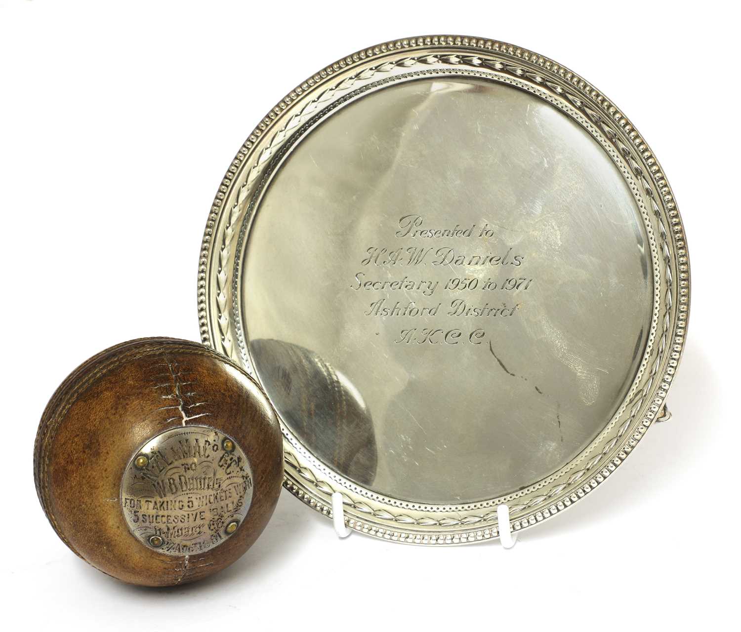 A Victorian silver-mounted cricket ball,