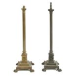 A near pair of brass Corinthian column standard lamps,