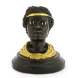 A French patinated bronze encrier tête de femme Mauresque,