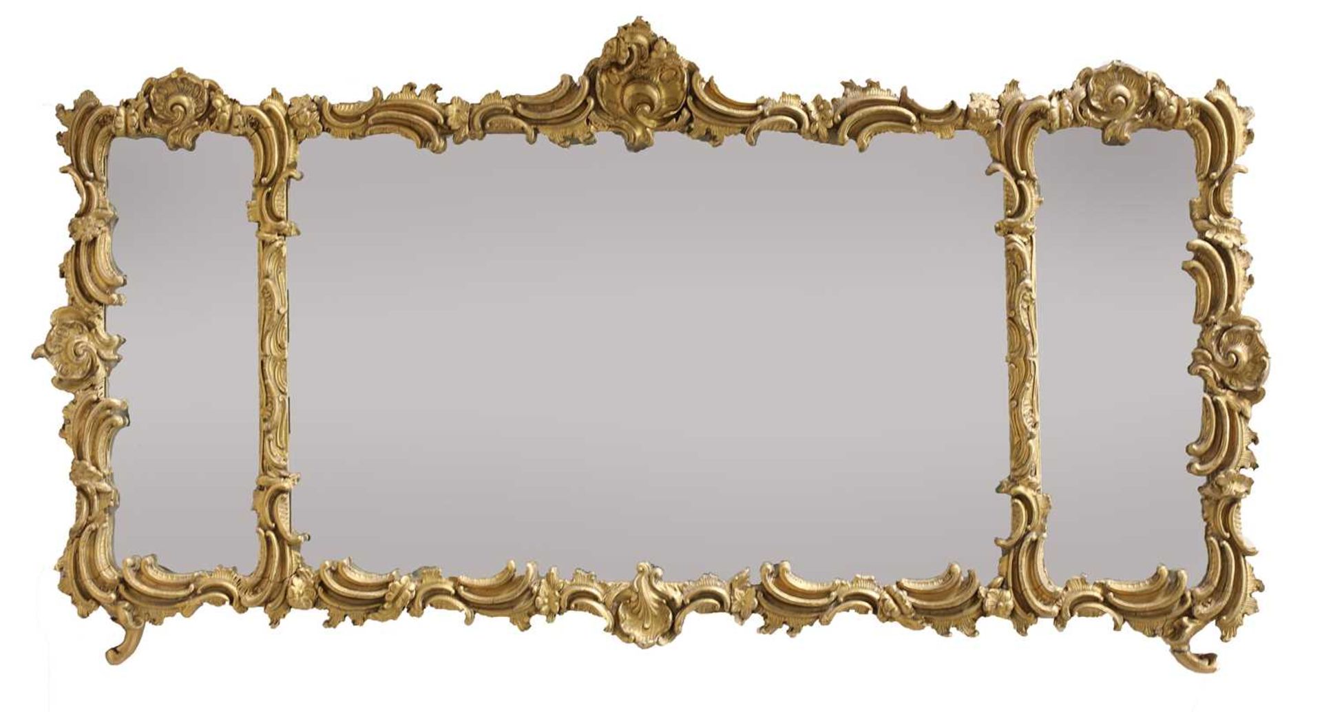 A Continental giltwood framed triple mirror