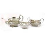 A George IV silver three-piece tea set,