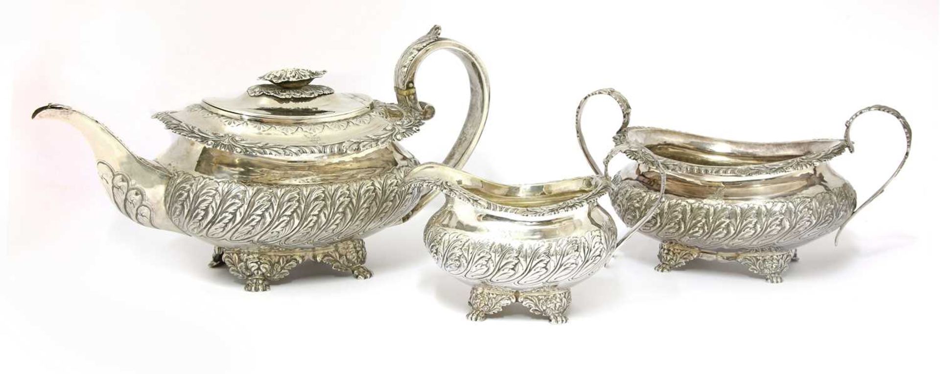 A George IV silver three-piece tea set,