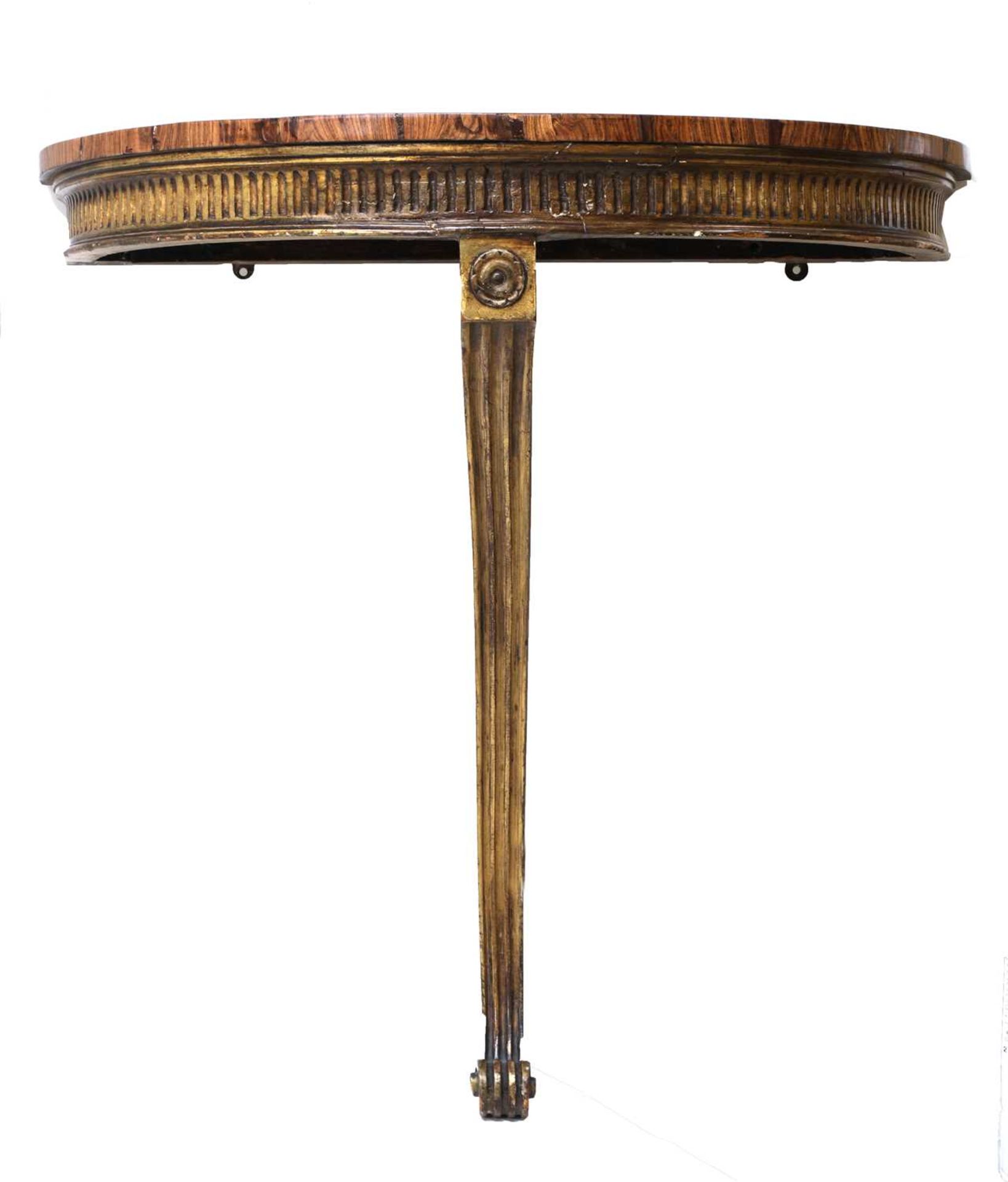 A satinwood, rosewood crossbanded and inlaid demi-lune console table