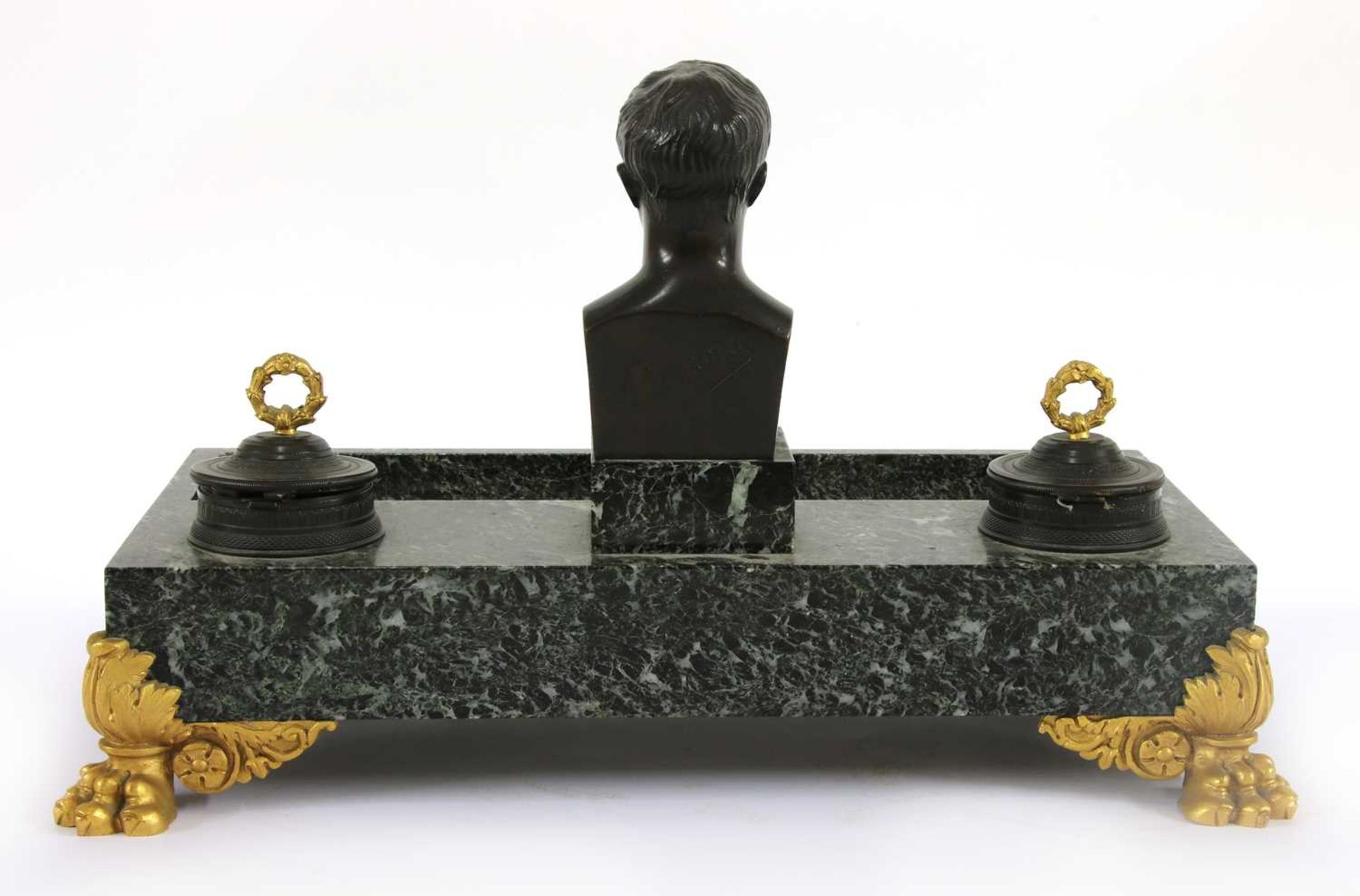 A French Empire-style marble and ormolu desk stand, - Image 3 of 4