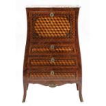 A good French bombé figured walnut secretaire,