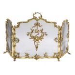 A French Louis XVI-style gilt brass triptych fire screen