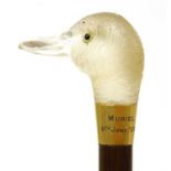 A Brigg walking stick with glass duck's head handle