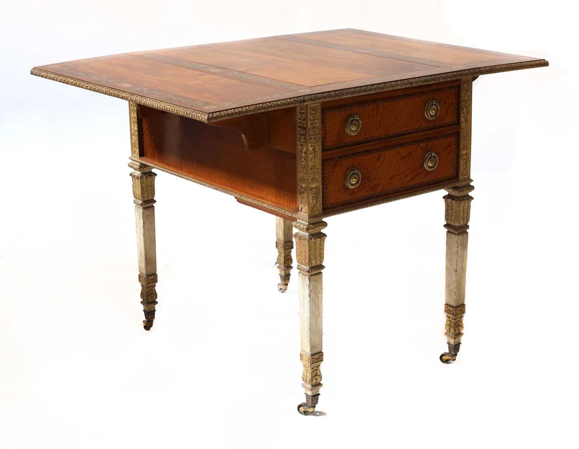 A fine Sheraton Revival strung, inlaid and painted satinwood Pembroke table, - Bild 6 aus 7