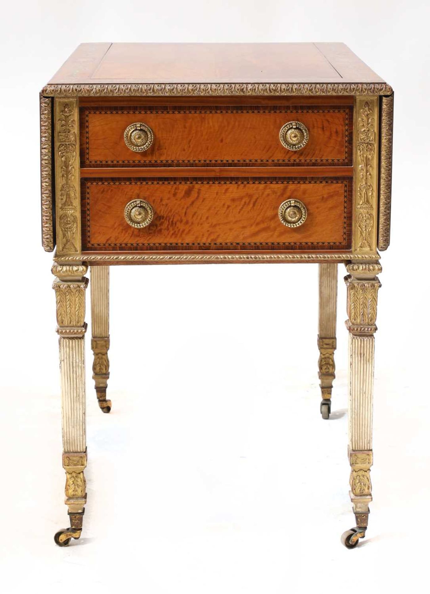 A fine Sheraton Revival strung, inlaid and painted satinwood Pembroke table, - Bild 3 aus 7