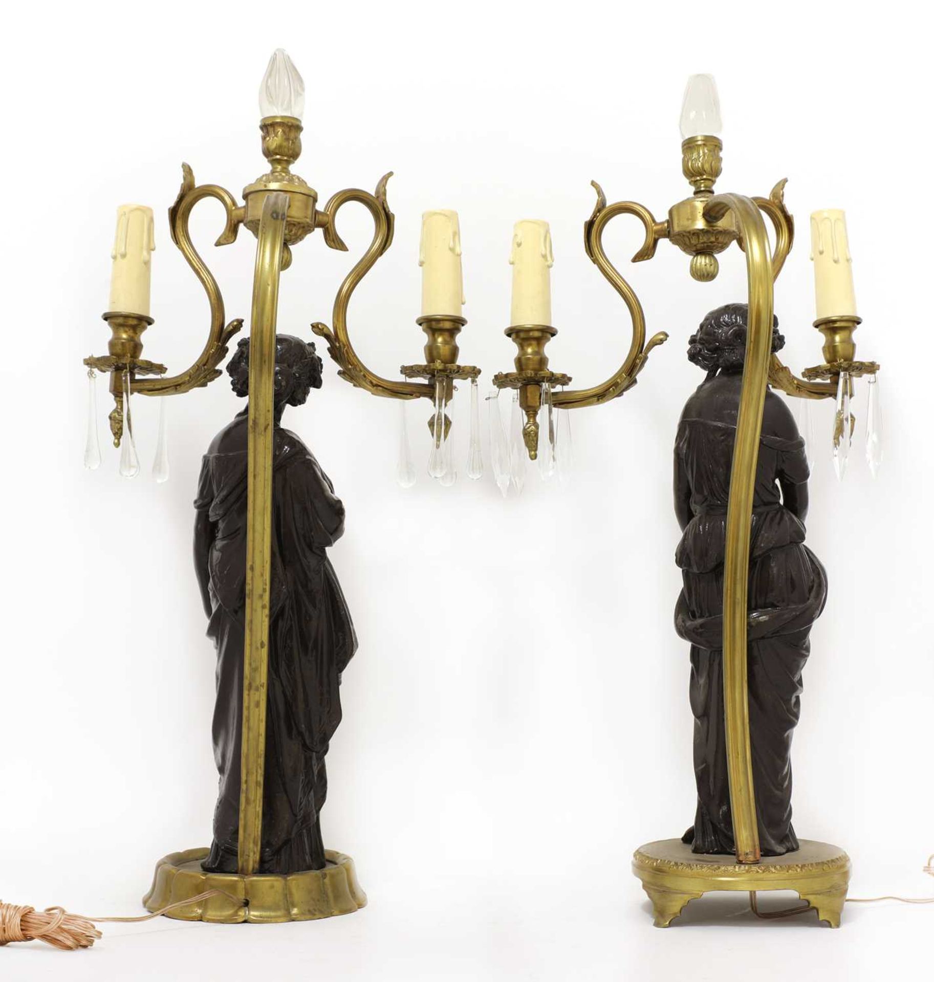 A near pair of gilt-bronze and spelter figural table lamps, - Image 2 of 2