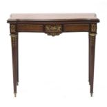 A French bois satiné and parquetry fold-over card table,