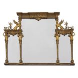 A Regency Greek Revival gilt-framed triple overmantel mirror,