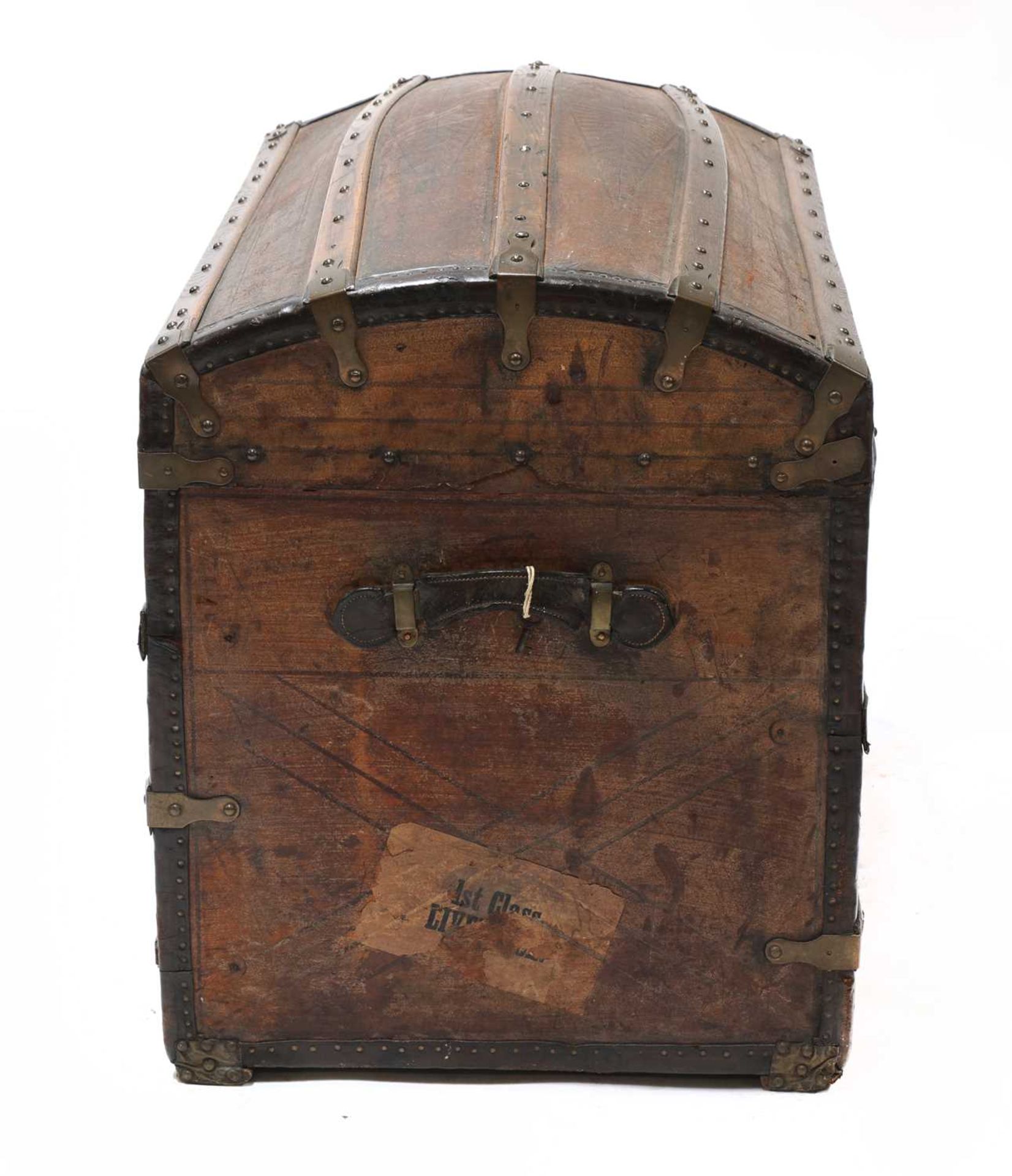 A Victorian leather and slatted dome-topped box, - Image 2 of 5