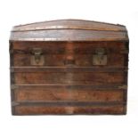 A Victorian leather and slatted dome-topped box,