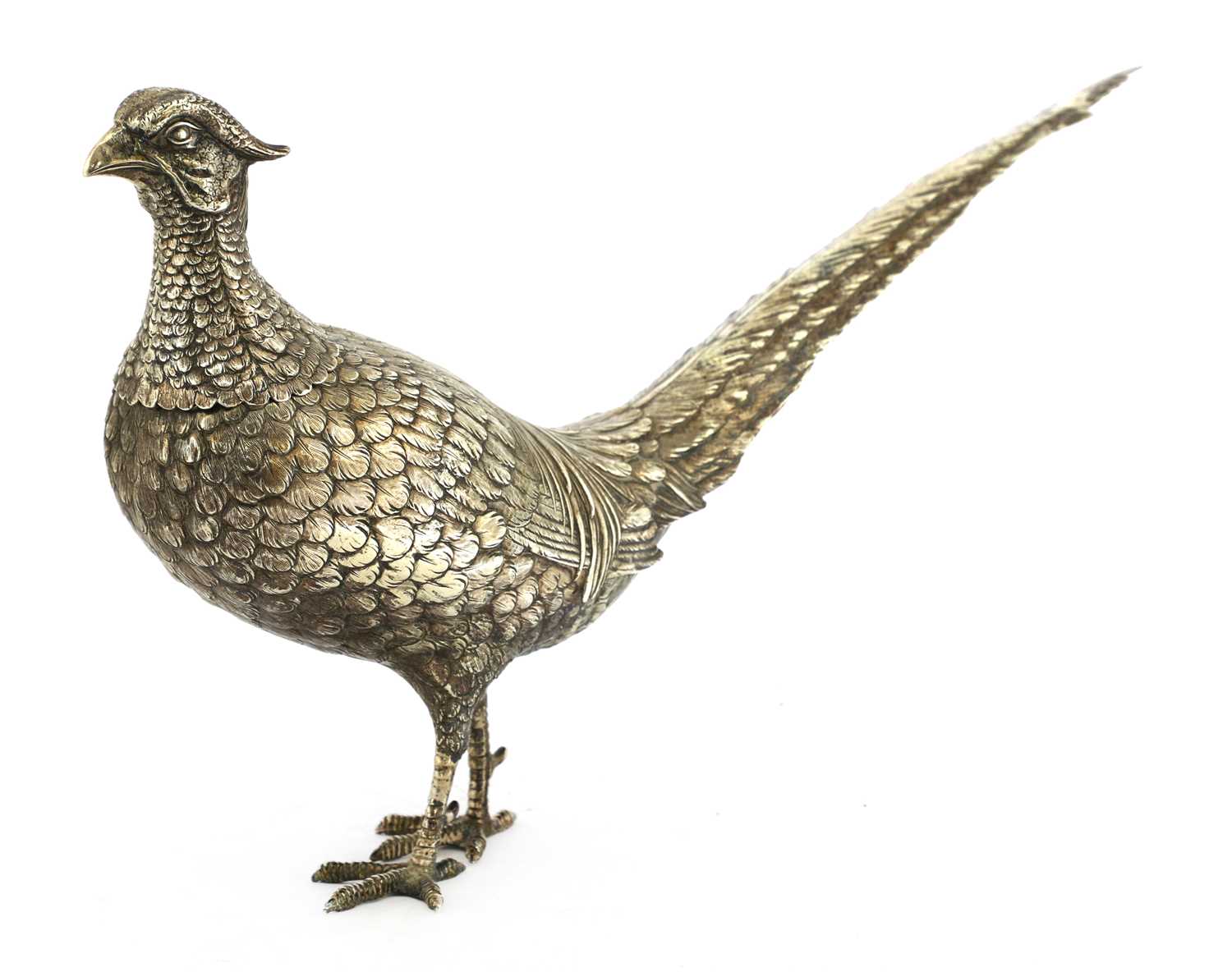 A large Continental silver model of a cock pheasant,