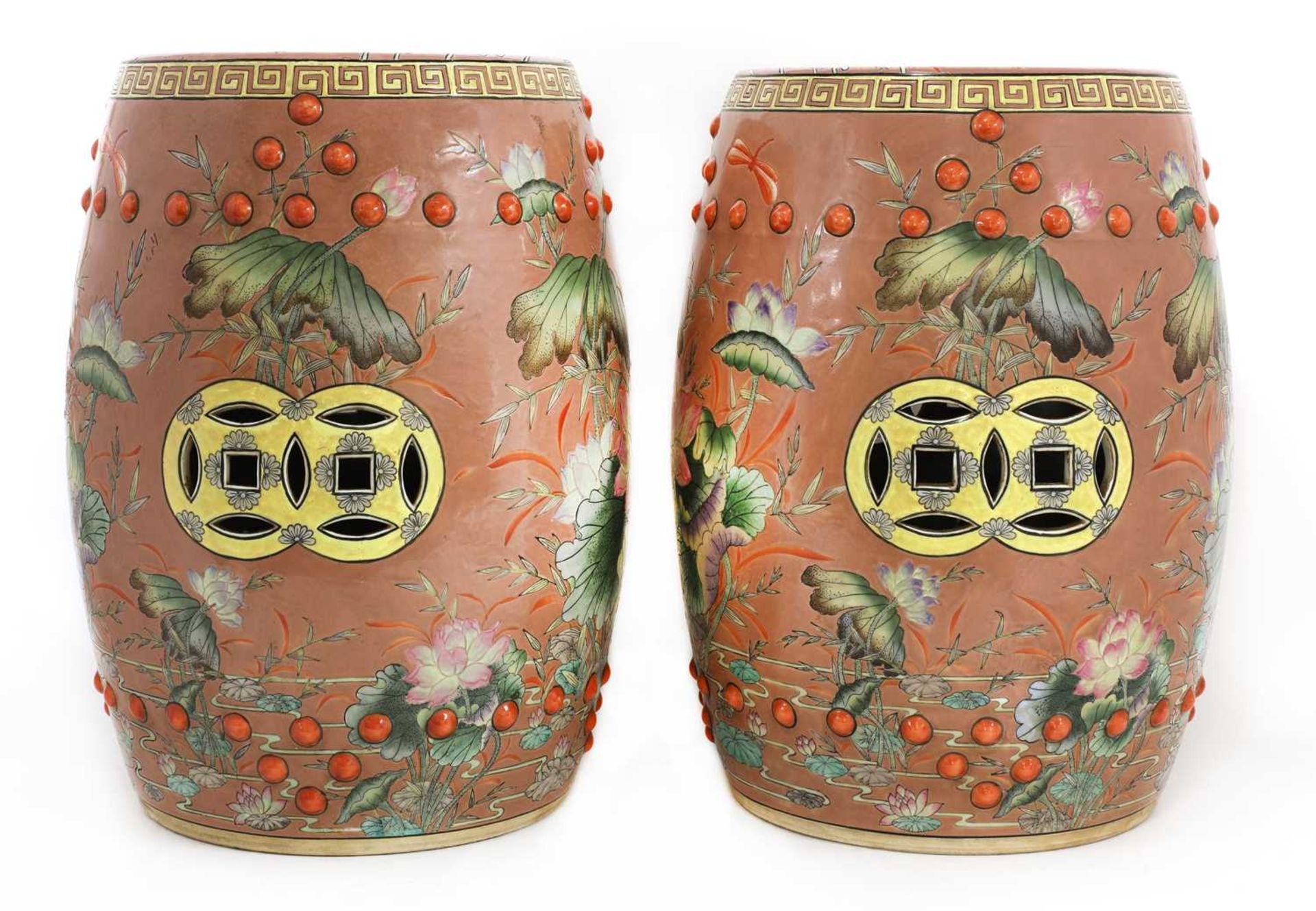 A pair of Chinese porcelain garden seats,