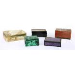 Five variously-sized hardstone boxes,