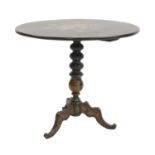 A Continental painted black lacquer tripod table,
