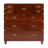 A mahogany campaign secretaire chest,