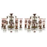 A pair of fine Bohemian glass six-branch chandeliers,