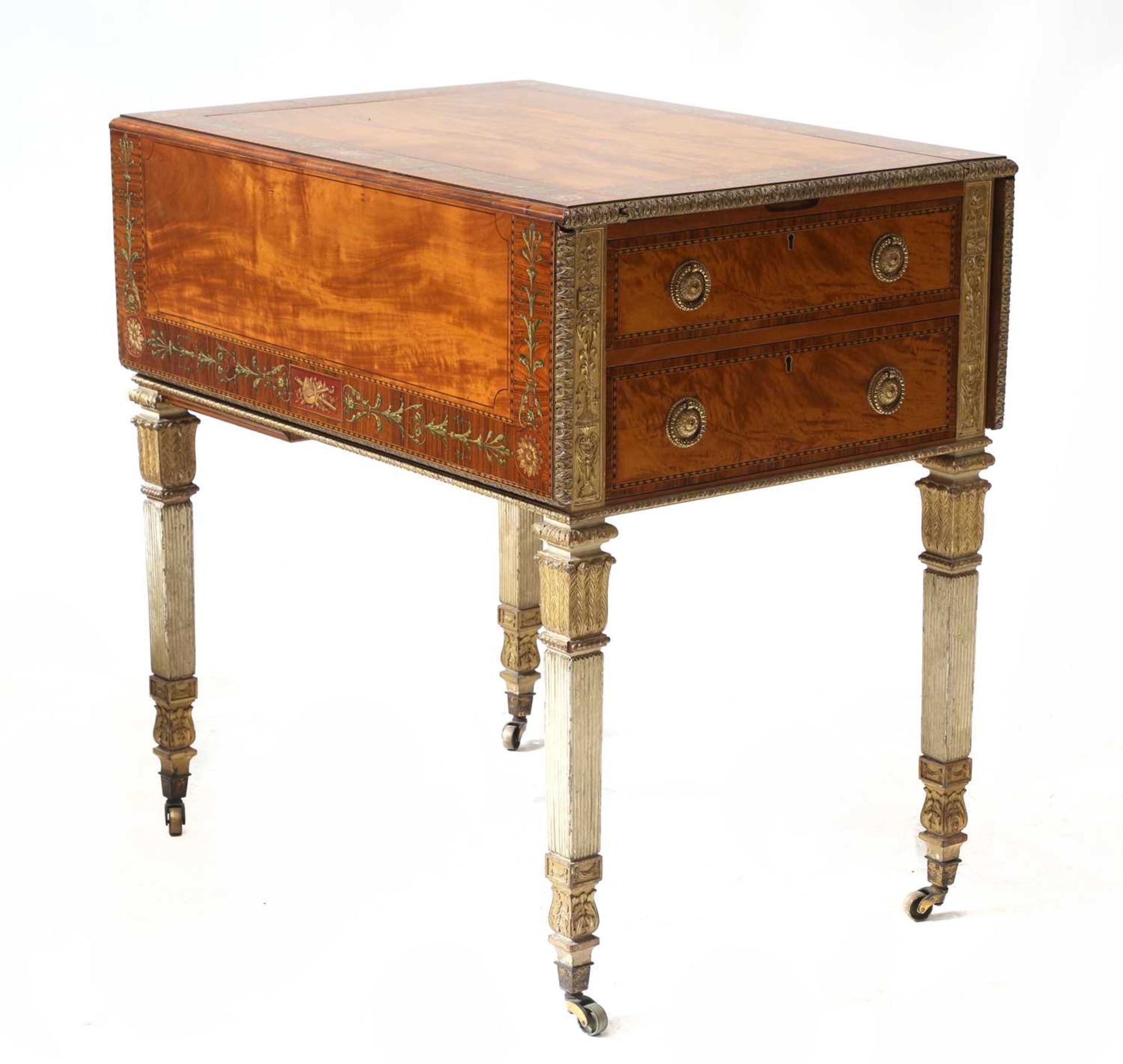 A fine Sheraton Revival strung, inlaid and painted satinwood Pembroke table, - Bild 7 aus 7