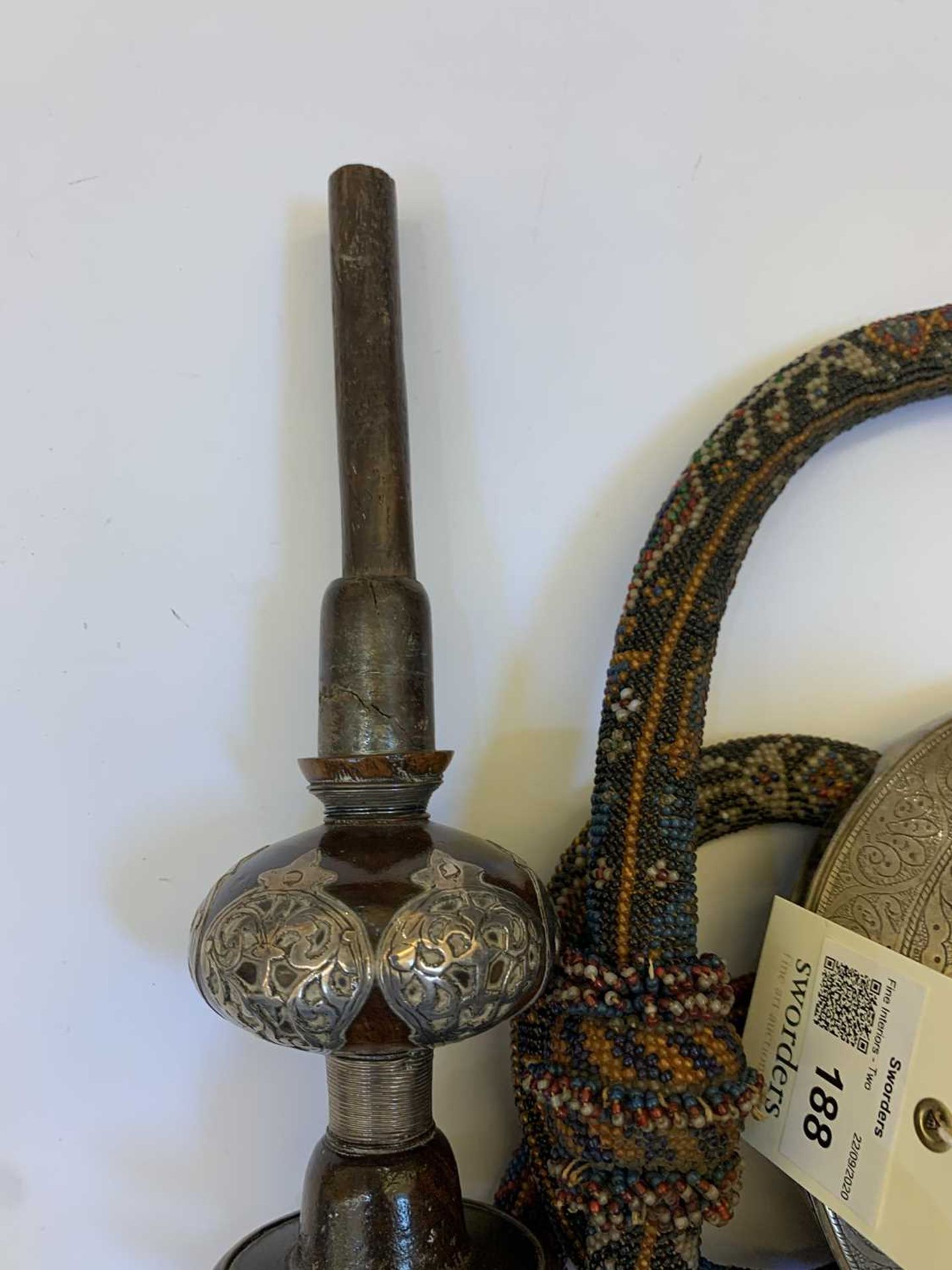 A fine Persian white metal and turned wood water pipe, - Image 16 of 17