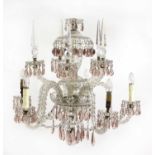 A French five-branch amethyst and cut-glass chandelier,