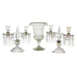 A pair of cut-glass lustre candelabra,