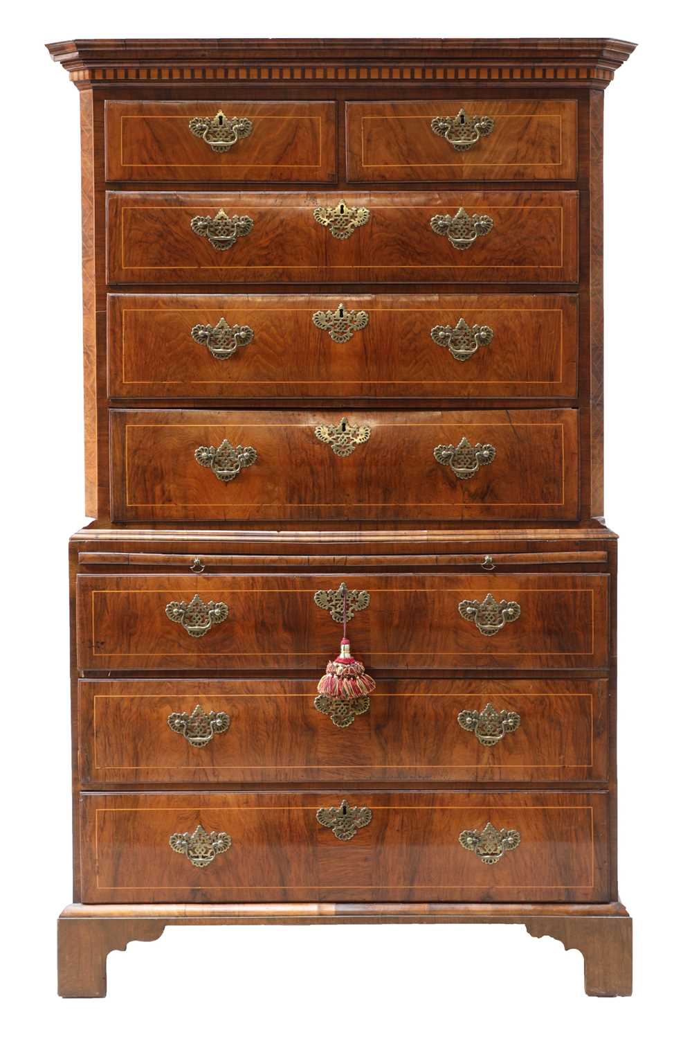 A George I walnut chest on chest,