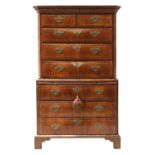 A George I walnut chest on chest,