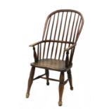 An ash high hoop back Windsor chair,