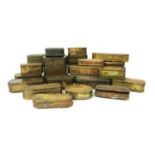 Twenty-three copper and brass and copper tobacco boxes,