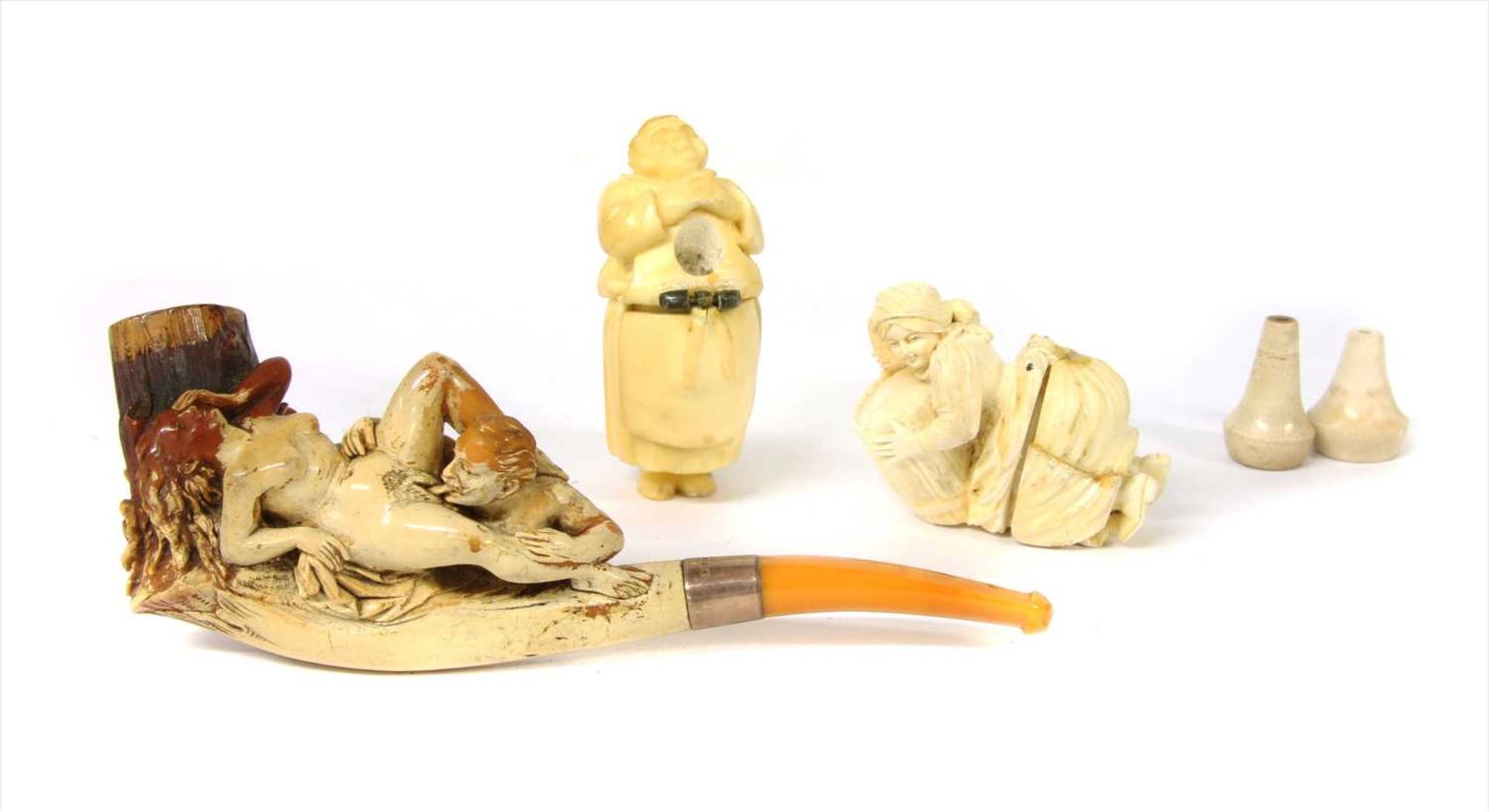 A pipe and two erotic meerschaum cheroot holders, - Image 2 of 2