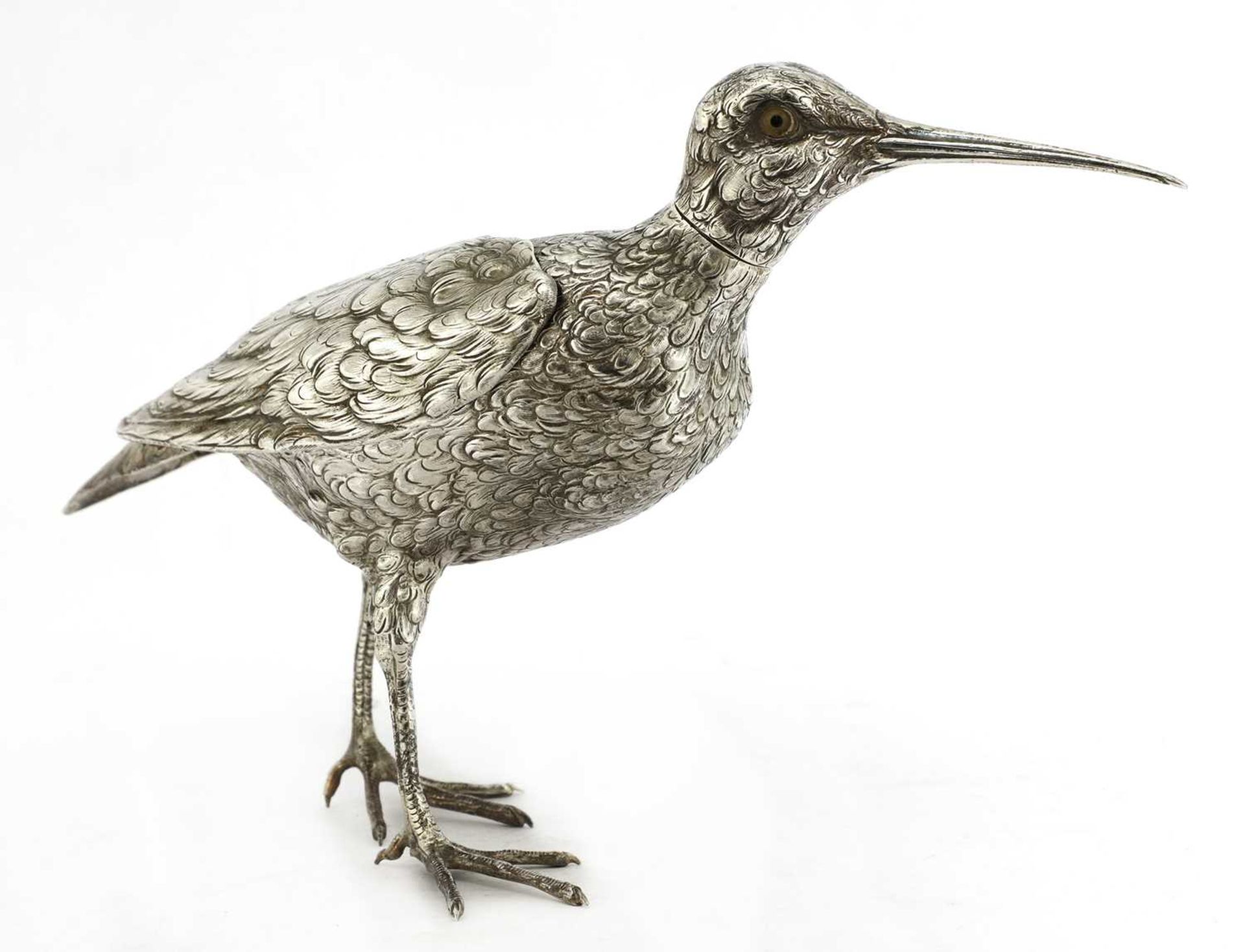 A Continental silver model of a jack snipe,