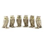 A set of six modern cast silver owl pepperettes,