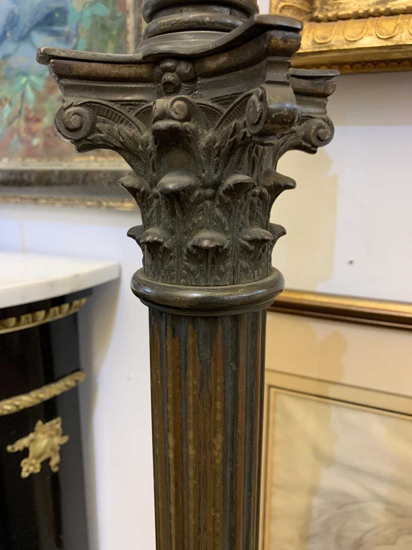 A near pair of brass Corinthian column standard lamps, - Image 10 of 34