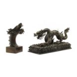 A Japanese bronze sculpture of an open mouthed dragon,