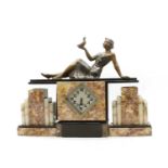 An Art Deco marble and slate mantle clock,