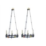 A pair of Gothic-style painted iron ceiling lights,