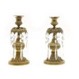 A pair of 19th century French gilt brass table lustres,