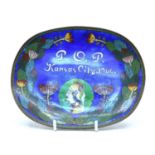 An American Art Nouveau oval multicoloured cloisonne enamelled tray for calling cards,